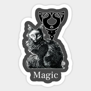 Magic Black Cat - White Outline Version - Magic Quote Sticker